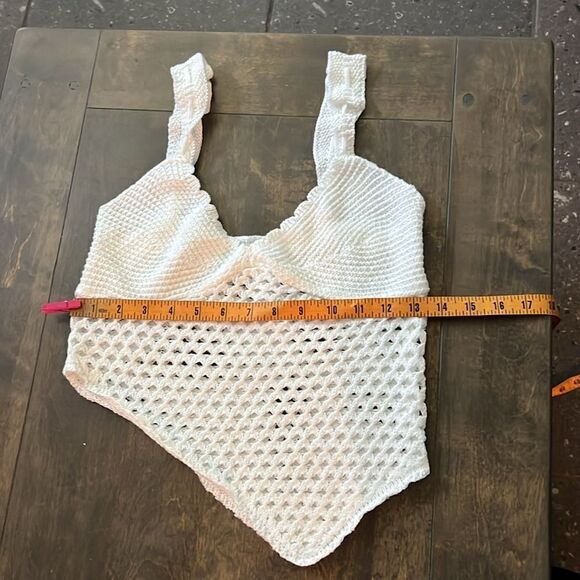 Crochet Knitted 2Pcs Hollow Out Backless Tube Top+Elastic Waist Mini Skirt Set - Picture 11 of 16